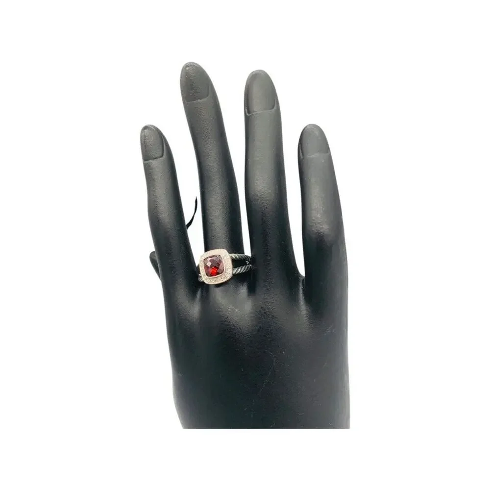 David Yurman Sterling Silver Garnet & Diamond Petite Albion Ring Size 9